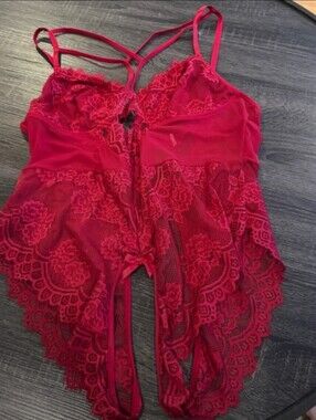 Red Lace Strappy Teddy Bodysuit - Women's Intimates